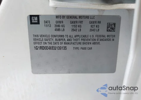 2014 Chevrolet Volt z USA, uszkodzony, nr VIN 1G1RD6E4XEU139135